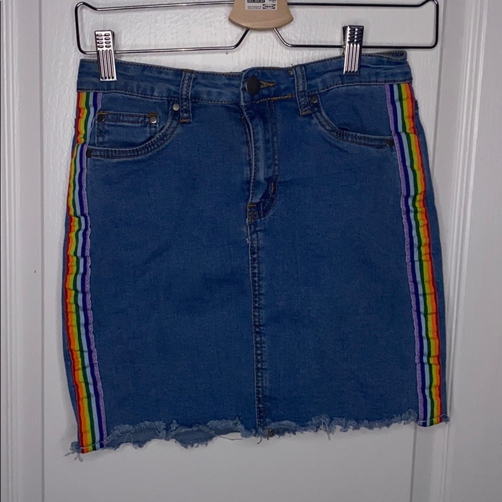FOREVER 21 JEAN SKIRT WITH RAINBOW DETAIL